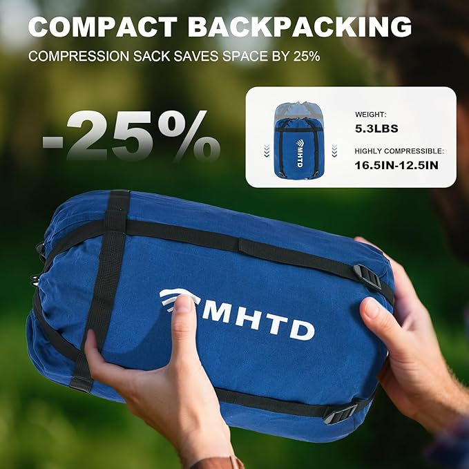 Sleeping Bag for Adults All Season 0 Degree,Cotton Canvas with YKK Zipper Compact Backpacking Mummy Camping Sleeping Bag