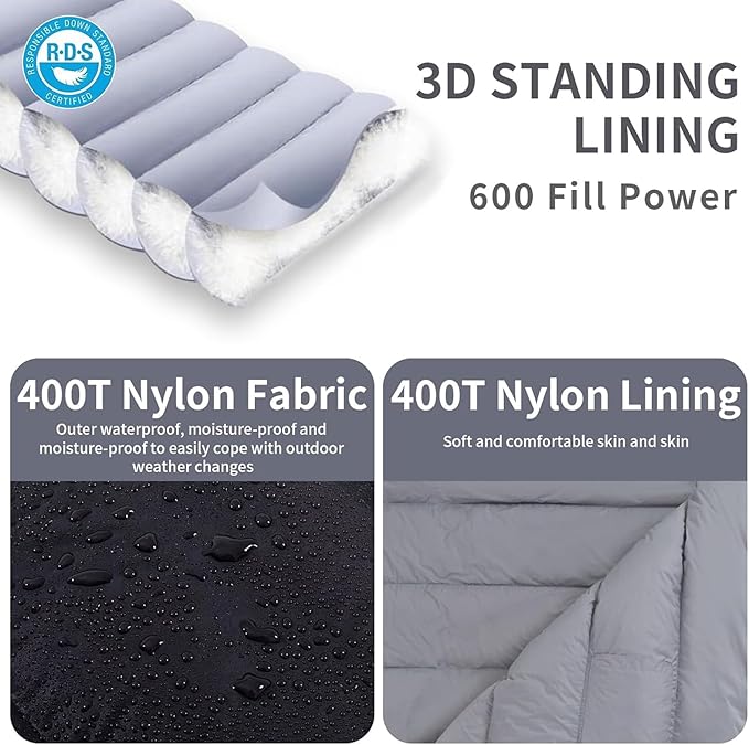 Down Sleeping Bag for Adults 600 Fill Power, Cold Weather Compact Ultralight All Seasons Sleeping Bag for Backpacking, Camping, Hiking
