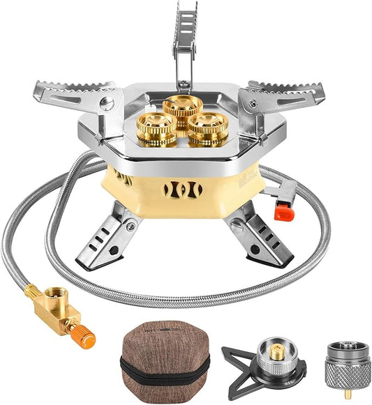 11800W Portable Windproof Camping Stove Lightweight Camp Stove Collapsible Backpacking Stove with EVA Box for Outdoor Camping Cooking Hiking and Picnic, white