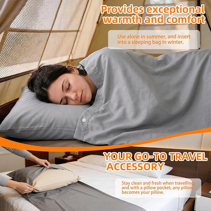 Extra Thick Camping Sleeping Pad – Self Inflating Camping Mat with Ultralight Sleeping Bag Liner, Backpacking Camping Pad with Pillow & Foot Pump for Outdoor Hiking, Tent, Travel (Gray)