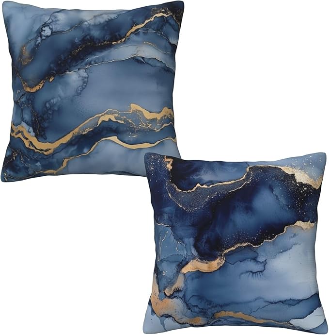 Marble Blue and Gold Throw Pillow Covers 18x18 inch Set of 2 Abstract Texture Pillow Case Cushion Cover for Home Sofa Couch Living Room Car Decor