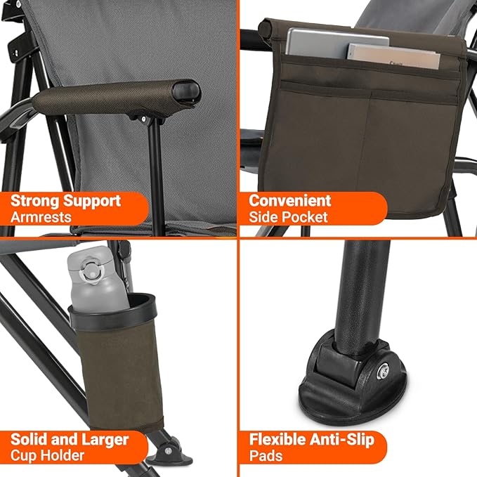 Overmont Camping Chair with Lumbar Support for Adults - Oversized with High Back Supports 450 LBS - Heavy Duty Folding Chair Portable for Outdoor Lawn Patio Balcony with Patent No.: US D1.028.543 S
