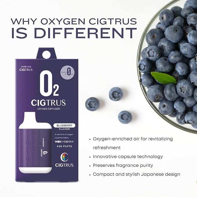 O₂ Cigtrus Oxygen Inhaler – Portable Blueberry Inhale for Quick Energy, Focus & Refresh, Pocket-Size Design for Daily Boost, Pre-Workout, and Busy Days