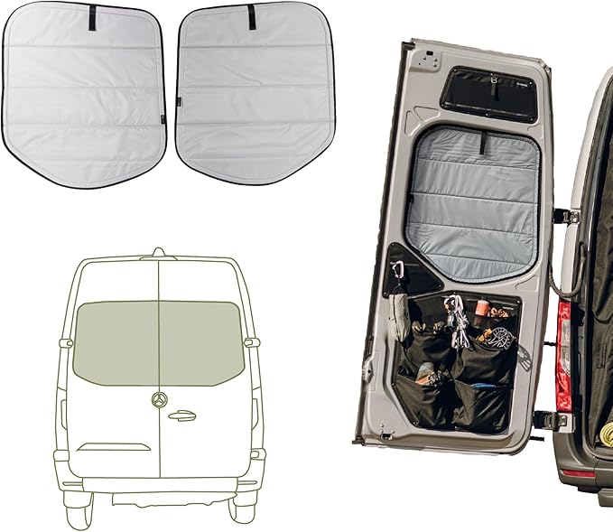 VanEssential Insulated Magnetic Blackout Rear Door Window Covers (Pair) Designed for Mercedes-Benz VS30 (Van Years 2019 to Current) - Cool Gray