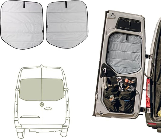 VanEssential Insulated Magnetic Blackout Rear Door Window Covers (Pair) Designed for Mercedes-Benz VS30 (Van Years 2019 to Current) - Cool Gray