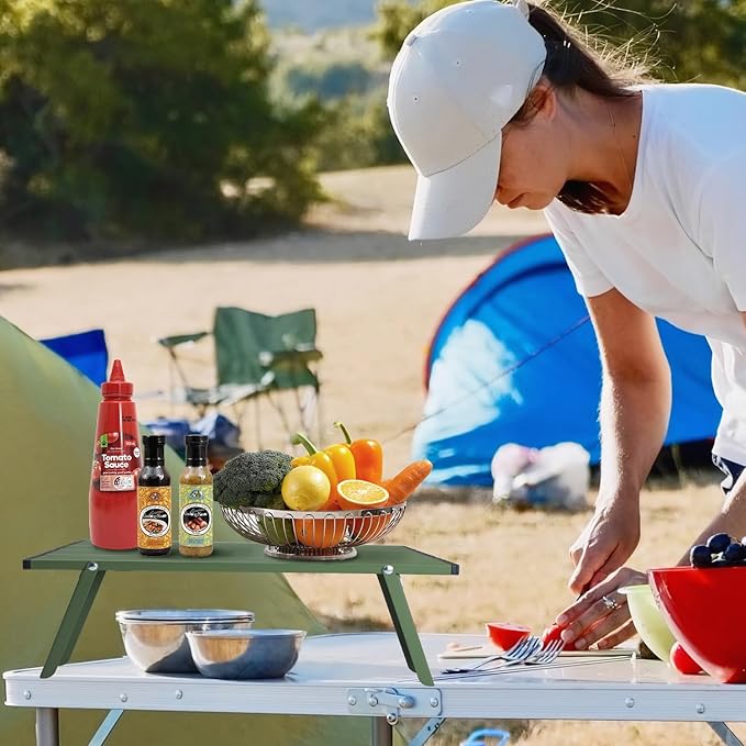 Small Folding Camping Table, Ultralight Portable Mini Beach Table with Carry Bag, Compact Low Side Picnic Tables Aluminum for Beach Camping, Green