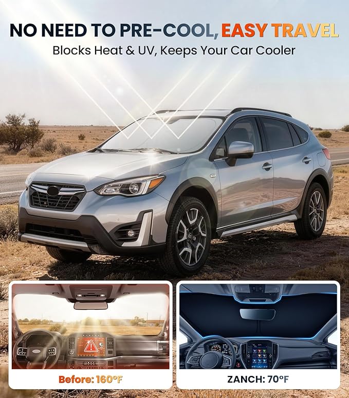 Zanch Custom Windshield Sun Shade for Subaru Crosstrek 2018-2024, 7-Layer UV & Heat Block, 3D Laser Scanned, Interior Protection, Keep Car Cooler, Foldable SUV Accessories