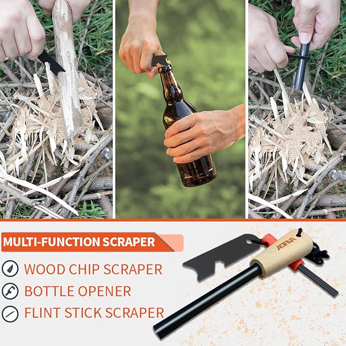 AOFAR Fire Starter, AF-382 Ferrocerium (Ferro) Rods, Fire Starter Kit with Two Multi-Tool Fire Strikers, Paracord Lanyard for Camping, Hiking, Emergency Rescue