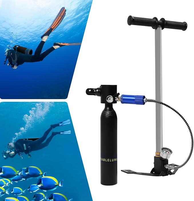 Scuba Tank, 0.5L Mini Scuba Diving Equipment, Emergency Rescue with High Pressure Pump, Support About 10 Minutes Underwater Breathing, Portable Lung Oxygen Tank Diving Equipment, for Underwater Diving