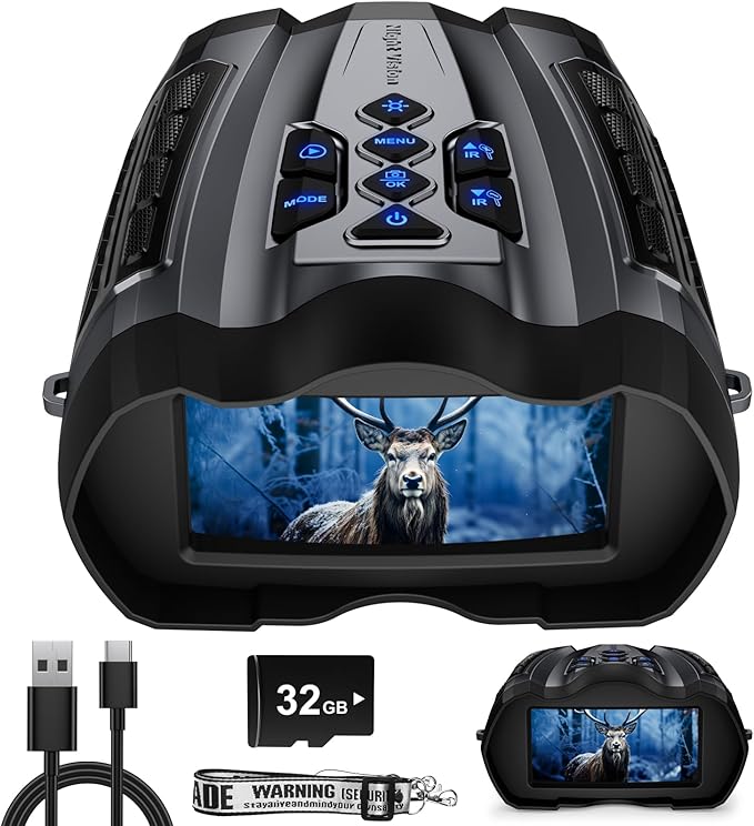 Night Vision Goggles,4K Night Vision Binoculars for Adult with 5000mAh Rechargeable Battery,16X Digital Zoom,3.5" HD Screen and 1000FT Viewing Range,32GB TF Card for Photo and Video,Ideal Gift for Men