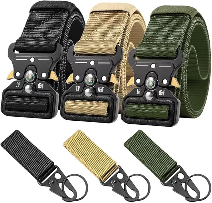 Tactical Belt Men 4 Pack, Compass Military Nylon Web Belt, Heavy Duty Belt Quick Release Metal Buckle Riggers Belt