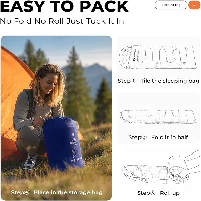 Sleeping Bag for Adults Warm Weather, Compact Lightweight Backpacking Sleeping Bag with Compression Sack, Camping Essentials Gear for Hiking Travel Climbing Outdoor & Indoor Use