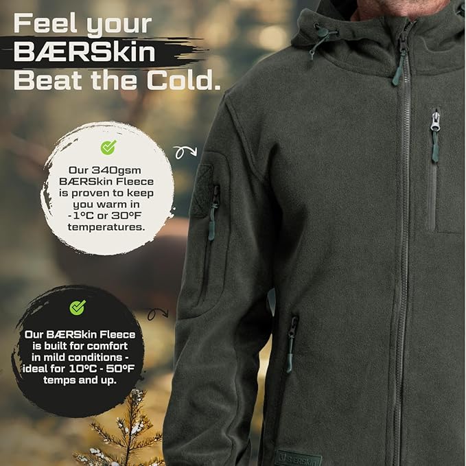 Baerskin Tactical Hoodie Jacket for Men 4.0 - Military Style Fleece Sweater for Cold, Rain, Wind or Snow