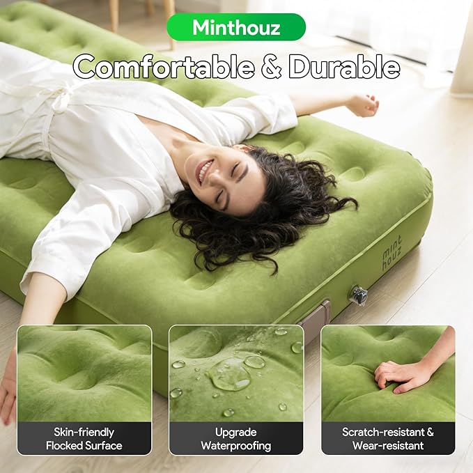 Minthouz Self Inflating Sleeping Pad with Electric Pump, One-Click Inflate/Deflate 1-2 Mins, 9.8" Ultra-Thick Camping Sleeping Pad for Car Travel Tent
