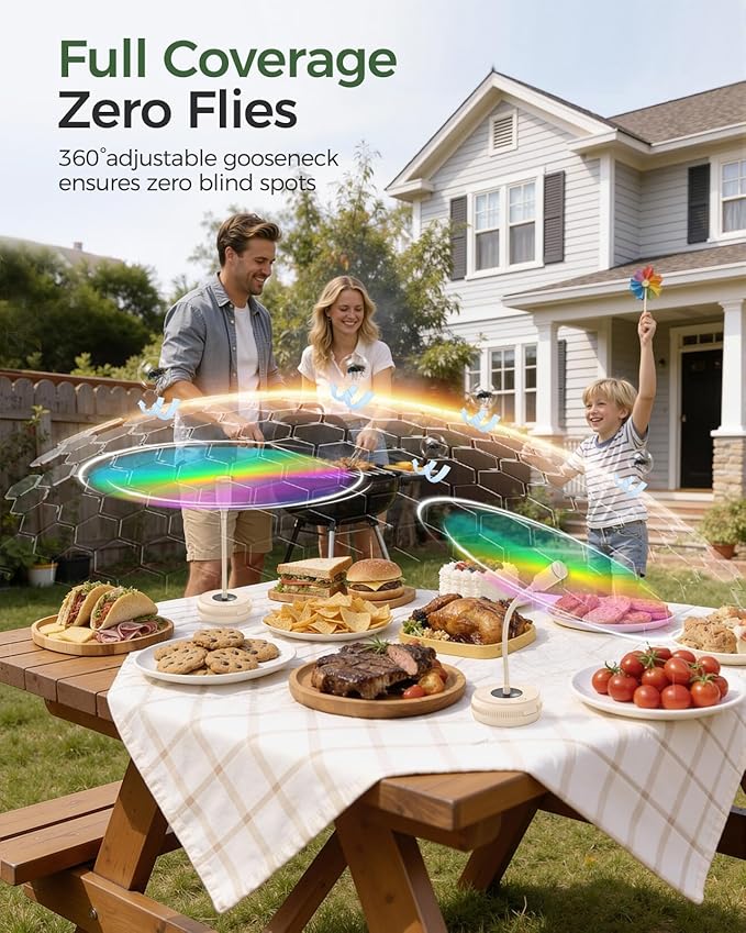 TriPole Fly Fans for Tables, Food Fans 2000mAh Rechargeable Table Fan Portable Fly Spinners with LED Display, 20H Runtime for Outdoor Picnic, BBQ Patio Parties, Camping, Kitchen, 4 Pack (Beige)