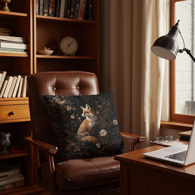 Vintage Floral Fox Pillow Covers 18x18, Rustic Farmhouse Dark Cottagecore Decor, Botanical Floral Fox Wild Animal Decorative Throw Pillow Covers for Home Bedroom Living Room