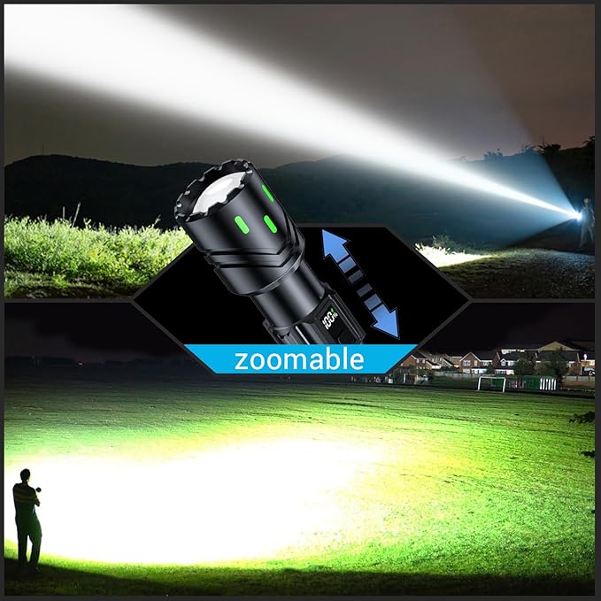 Flashlights High Lumens Rechargeable, LED Super Bright Flash Light, Tactical Flashlights with LCD Power Display, 5 Modes, Waterproof, Brightest Flashlight for Emergencies Camping