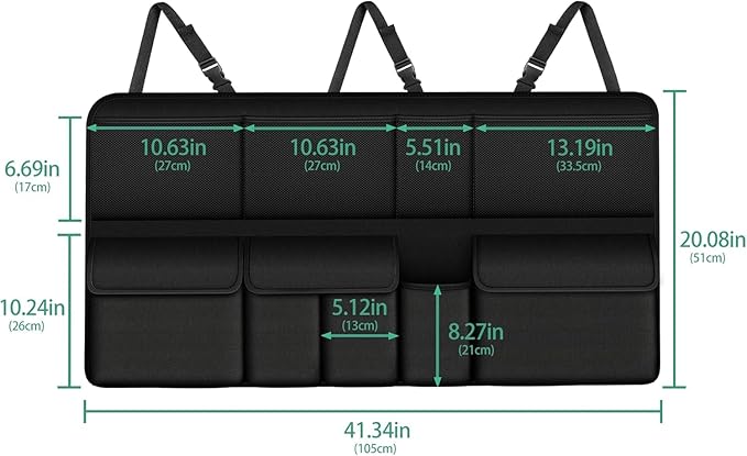 Hanging Car Trunk Organizer Fit For Honda CR-V Foldable Large Capacity 41.3x20 inch Backseat Trunk Organizers Storage, Car Accessories Interior, with Multi Pockets Black