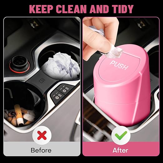 Car Trash Can Bin with Lid - Car Garbage Can Cup Holder - Rose Red Mini Leakproof Vehicle Trash Garbage Can Bin with 20pcs Trash Bags-Car Organizers and Storage for Front Back Seat Accessories