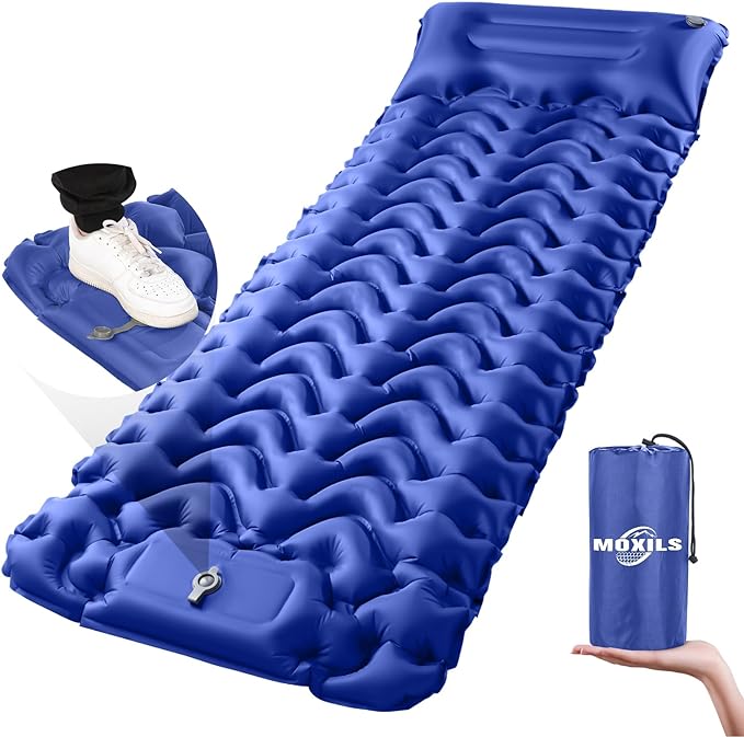 MOXILS Sleeping Pad, Ultralight Inflatable Sleeping Pad for Camping, Built-in Pump, Ultimate for Camping, Hiking, Airpad, Carry Bag, Repair Kit, Compact & Lightweight Air Mattress(Blue)