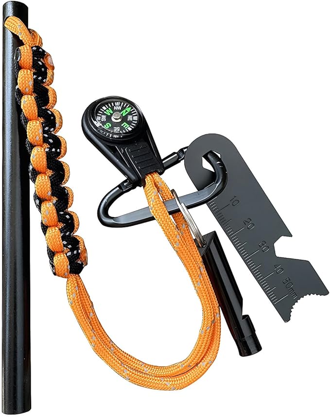 Ferro Rod Fire Starter with Compass, 3/8 Inch Thick Magnesium Ferrocerium Rod，Fire Starter Survival Tool with Multi-Tool Long Strikes, Flint Fire Starters for Camping & Hiking,Outdoor Emergency Kits.