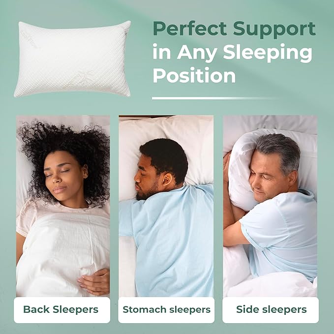 Snuggle-Pedic Adjustable Memory Foam Pillows - ﻿GreenGold Certified Pillow w/ Viscose of Bamboo Cover for Side, Stomach & Back Sleepers - Made in the USA - ﻿Standard