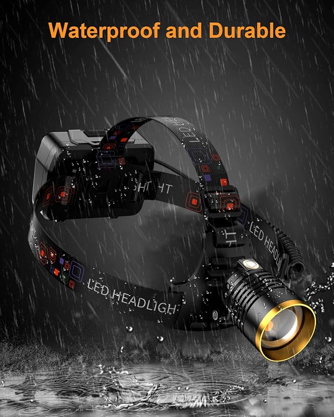 SKYFIRE Rechargeable Headlamp Motion Sensor, LED Super Bright Head lamp with 7500mAh Battery, Zoomable Adjustable Head Light for Cycling Camping Hiking - Dual Light Sources Yellow & White Light