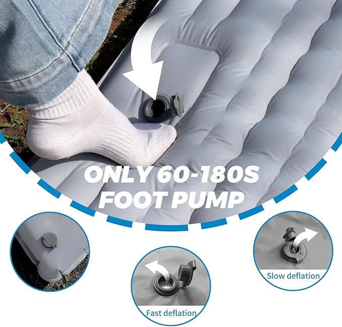 Double Camping Air Mattress with Built-in Foot Pump for 2 Person, Heavy Duty Waterproof Inflatable Sleeping Pad for Backpacking, Hiking, Tent, Upgraded 84.6" x 51.5" x 8" (Grey)