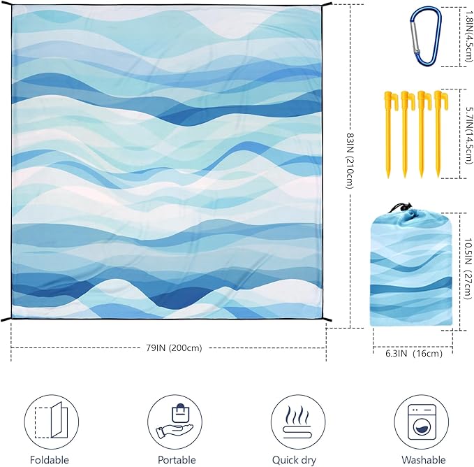 AISPARKY Beach Blanket Waterproof Sandproof Extra Large, Oversized Beach Mat, Quick Drying&Compact&Lightweight, Picnic Blankets Vacation Essentials for Outdoor Beach Camping (79" X 83" (4 Person))