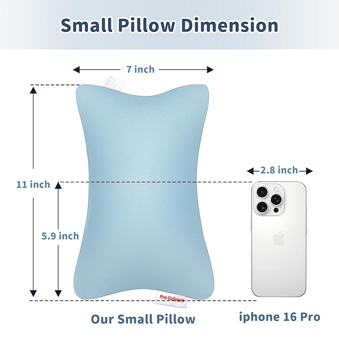 Pro Goleem Small Pillow 11"x7"x2.5" for Kids and Baby Sleeping with Name Tag Mini Tiny Pillow for Camping and Chair Car Air Nap Neck Lumbar Knee Rest Pillows, Blue