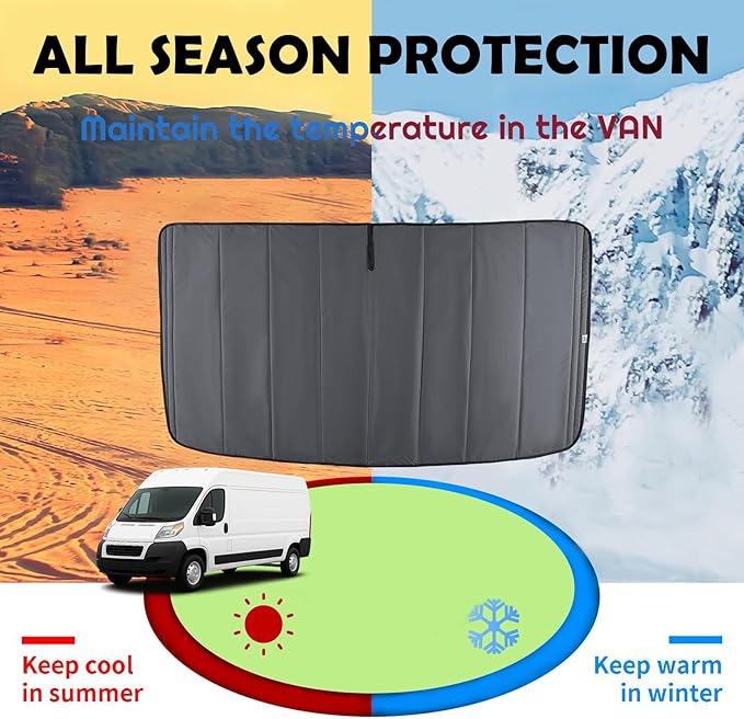 Insulated Front Windshield Cover for 2014–2026 RAM ProMaster Vans, Blackout Privacy Sun Shades for Stealth Camping – Dark Gray