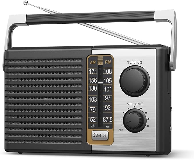 Yewrich AM FM Radio with Best Reception, Portable Battery Operated Transistor Radios, Headphone Jack, AC Powered, Suit for Senior and Home, Black