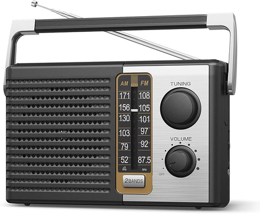Yewrich AM FM Radio with Best Reception, Portable Battery Operated Transistor Radios, Headphone Jack, AC Powered, Suit for Senior and Home, Black