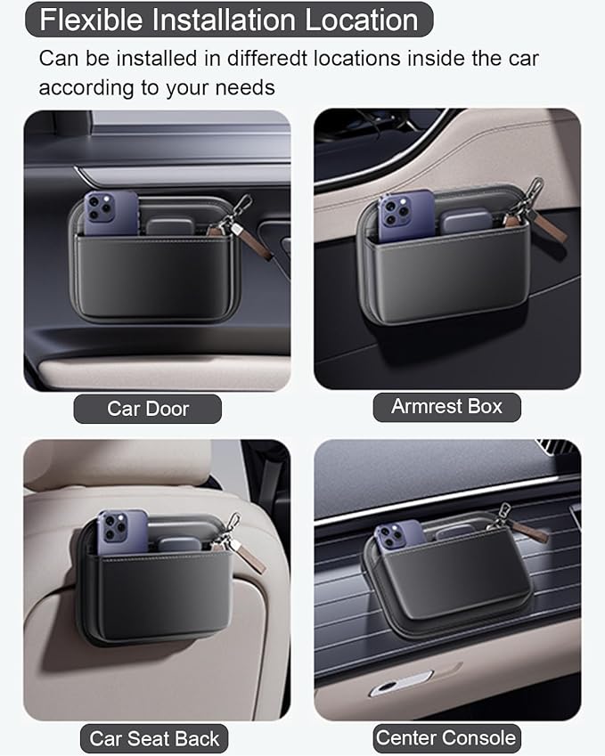 Driver's Car Storage Bag, Small Car Side Pocket Organizer for Car Seats, Doors and Consoles, PU Leather (Beige)