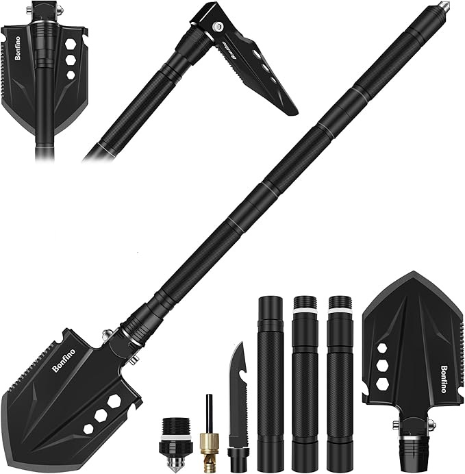 Foldable Camping Shovel - 30.4" High Carbon Steel Portable Multitool Entrenching Tool for Backpacking, Hiking, Survival & Car Emergency - Versatile & Sturdy