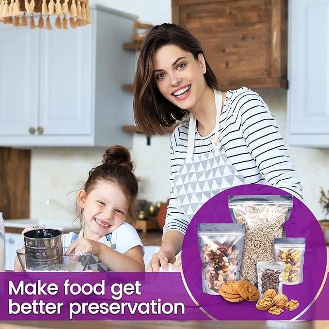Wisesorb 120pcs Mylar Bags for Food Storage with Oxygen Absorbers 300cc 500cc (50 Packs Each), Resealable Pouches 4 Sizes Mix Bundle 30 Each (10x14, 7x10, 5x7, 4x6 Inches), Stand Up with Clear Window