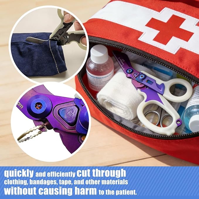 6 in 1 Multifunctional Trauma Shears Foldable with Strap Cutter | Heavy Duty Stainless Steel Emergency Response & Survival Shears With Holster | Medical Trauma shears Tactical | Purple