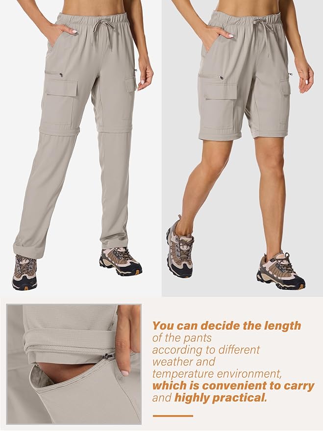 Womens Hiking Pants Convertible Quick Dry Stretch Lightweight Zip Off Outdoor Safari Pants with Cargo Pockets