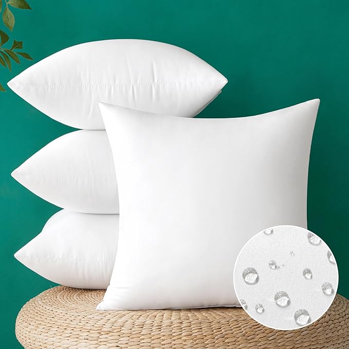 MIULEE Pack of 4 16x16 Inch Outdoor Pillow Inserts Waterproof Decorative Throw Pillow Insert, Square Lumbar Garden Pillow Form for Patio Sofa Couch