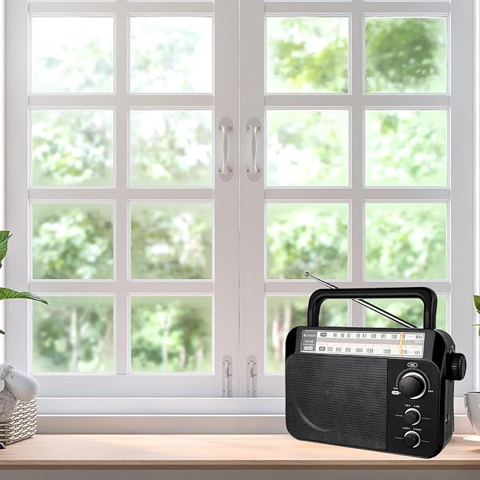Retekess TR604 AM FM Radio,Portable Radio Plug in Wall,D Battery Operated,Large Dial,High/Low Tone Mode,Big Speaker,Earphone Jack,for Home,Picnic,Senior