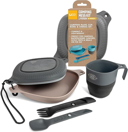 UCO 6-Piece Camping Mess Kit with Bowl, Plate, Collapsible Cup, and Switch Camping Spork