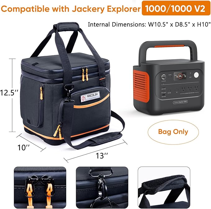 Double-Layer Travel Carrying Case for Jackery Explorer 1000 v2 – Hard Molded Bottom, Side Ventilation & Front Pockets, Portable Power Station Storage Bag for Jackery Accessories & Solar Generator