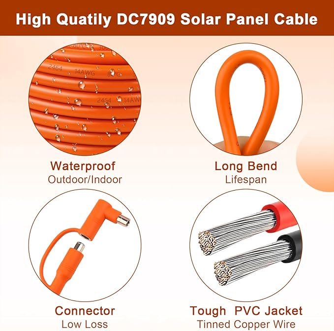 MOOKEERF 14AWG DC 8mm Extension Cable for Solar Panel 40FT,DC7909 Solar Panel Cable Female to Male with DC8020 Male Adapter Compatible with Aker,GZ Yeti,BLUETT,Jackery Portable Power Station - 40 Foot