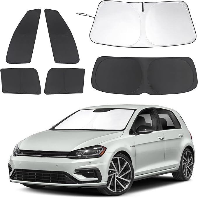6PCS Windshield Sun Shade Custom Fit for 2013-2018 Volkswagen VW Golf MK7 Accessories Foldable Sunshade Side Rear Window Shade Cover Full Set Privacy Protection Keeps Car Cool