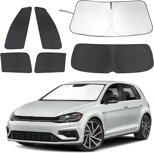 6PCS Windshield Sun Shade Custom Fit for 2013-2018 Volkswagen VW Golf MK7 Accessories Foldable Sunshade Side Rear Window Shade Cover Full Set Privacy Protection Keeps Car Cool