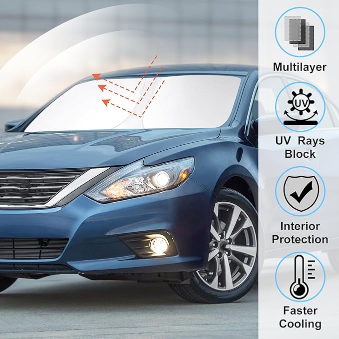 Windshield Sun Shade Custom Fit 2013 2014 2015 2016 2017 2018 Ni ssan Altima Sedan Accessories Foldable Sunshade Sun Blocker Front Window Shades Covers Keep Car Cooler