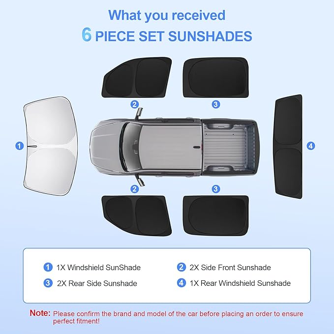 6pcs Car Window Shades for Dodge RAM 1500 2019-2025 Accessories,CrewCab,MegaCab Pickup,2Dr RegularCab,4Dr QuadCab,Sun Visor UV Blocking, Privacy Protection and Blackout for Camping Outdoor