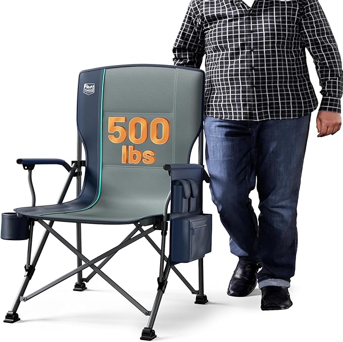 TIMBER RIDGE Oversized Folding Camping Chair High Back Heavy Duty for Adults Support up to 500lbs with Cup Holder, Side Pocket Cooler Bag