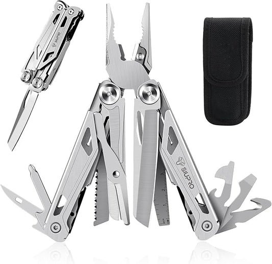 SIUPRO Multitool Pocket Knife for Men, Tactical Multi Tool With Scissors, Saw, Survival Folding Pliers with Nylon Sheath for Camping, Hiking, Hunting, Gifts Idea