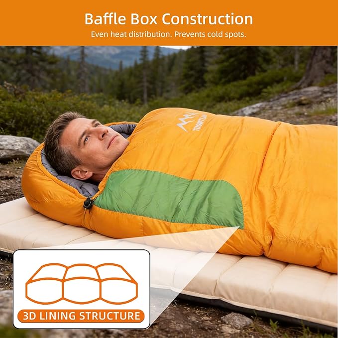 3-in-1 Down Sleeping Bag for Adults with Detachable Hood, 32°F 45°F Rectangular Lightweight Down Blanket Sleeping Bag for Camping Hiking and Backpacking Outdoor and Indoor 4 Season